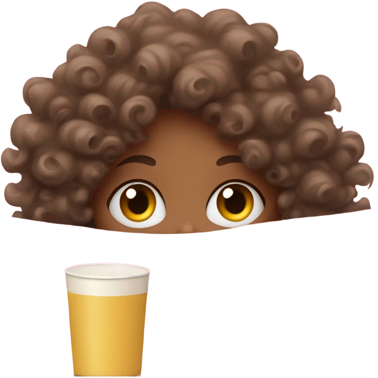 girl with curly hair inside a light pink blanket sipping match eyes opened emoji