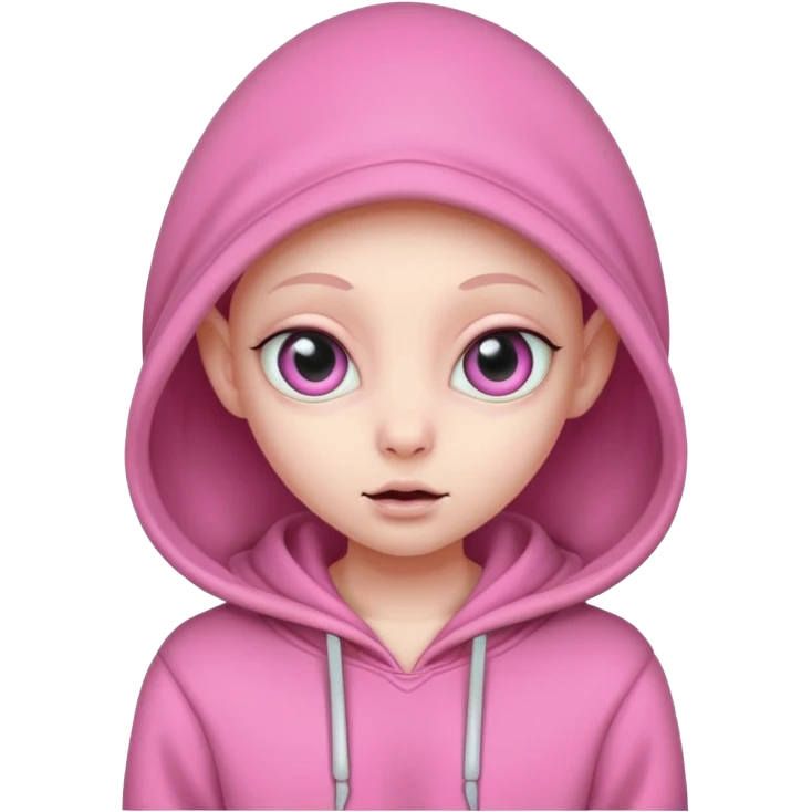Aliens Pink, hoodie, cute big eye, thin ears, half body emoji