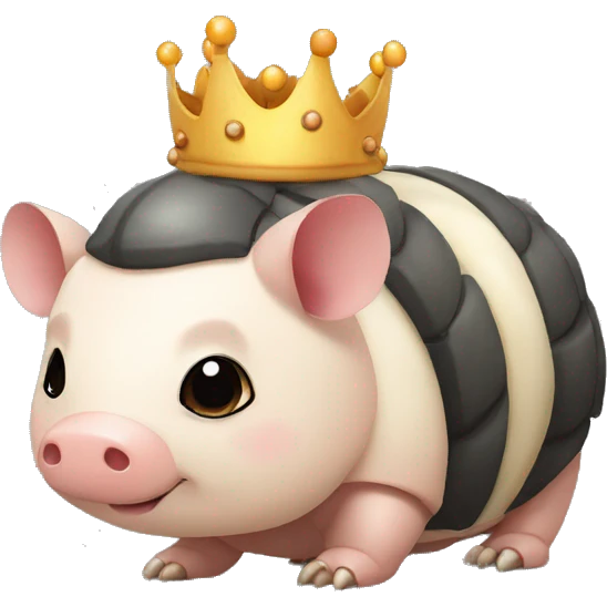 Black chubby round armadillo pig panda centipede armadillo wearing a crown emoji
