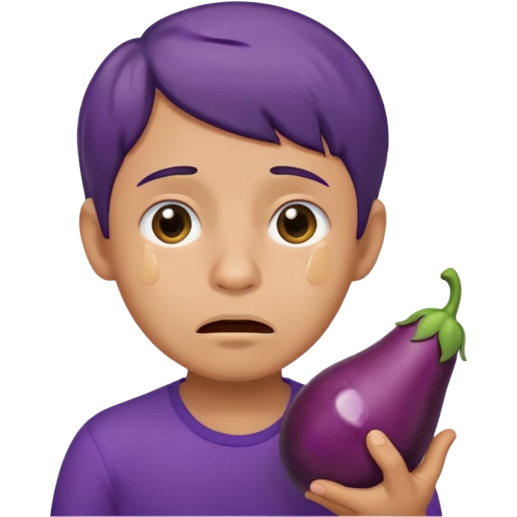 crying boy with eggplant in hand emoji