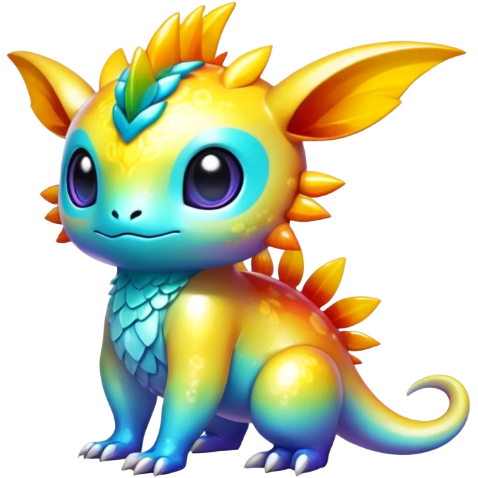 Exotic tropical shiny rare multi-colored epic cute Fakémon-creature, full body, with random markings emoji