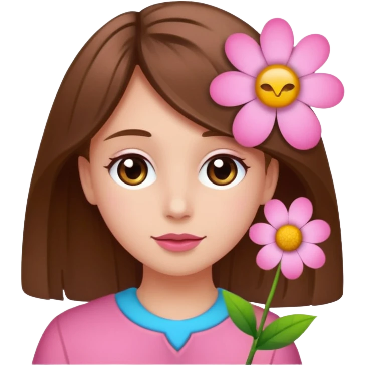 Ein braunhaariges Mädchen (glatte Haare ) mit einen Blume hinter dem ohr emoji
