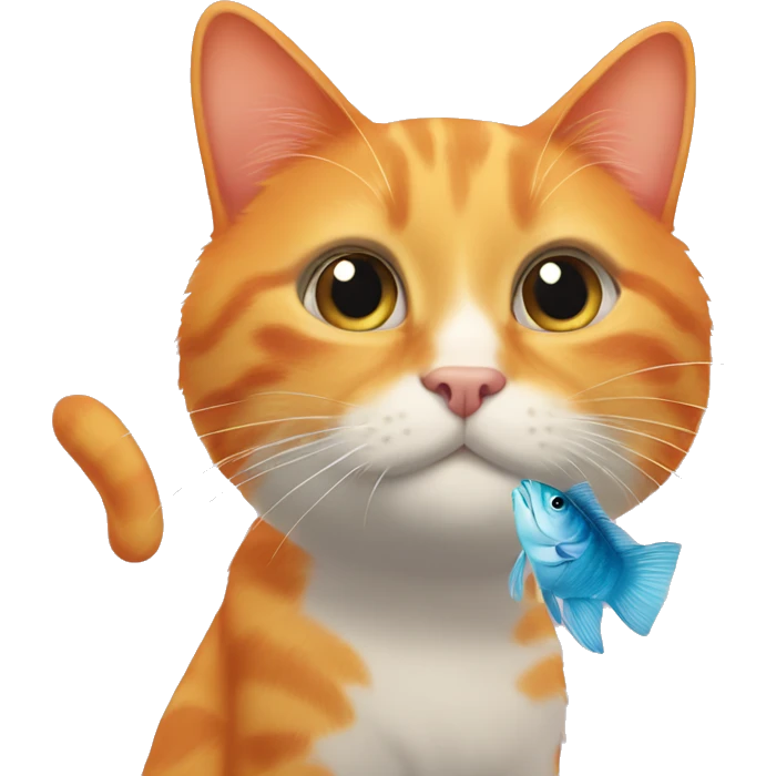Orange cat wants to be a fish emoji