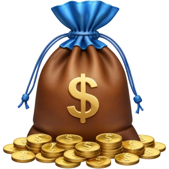 money bag on top of blue coins stack emoji