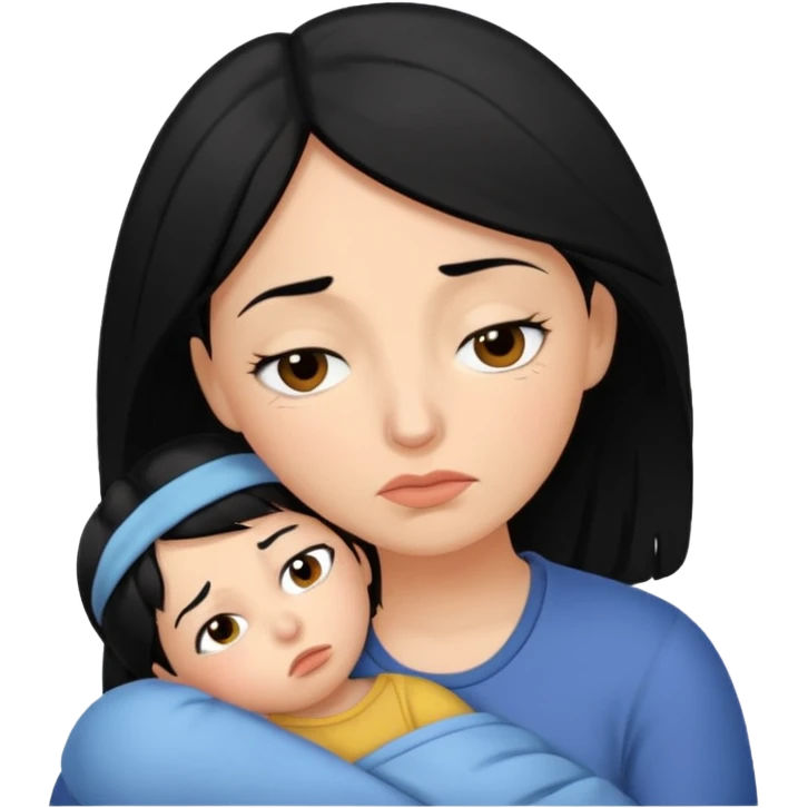 Tired overwhelmed mama black hair dark brown eye black hair  emoji