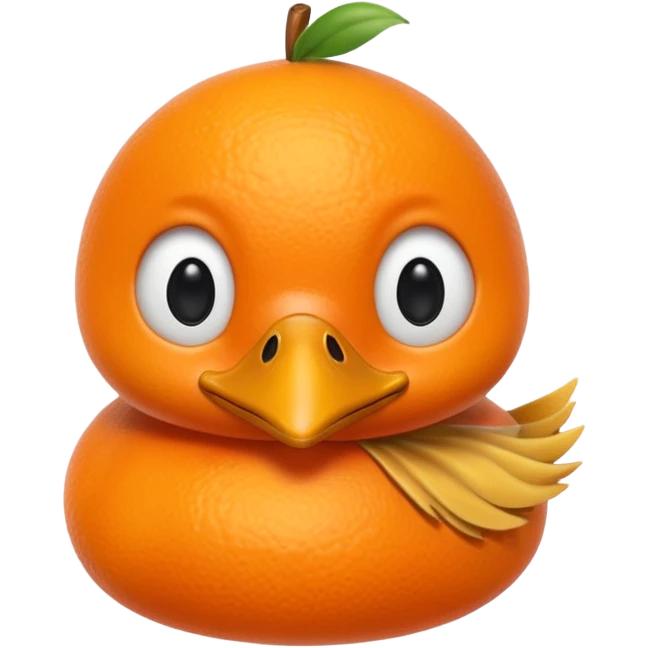 an orange fruit with duck beak and black dot eyes cartoon style unrealistick emoji