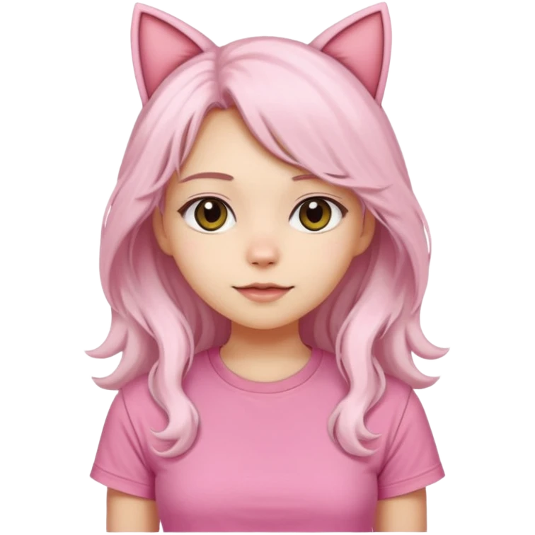 girl with long wavy white hair and cat ears wearing pink tshirt emoji