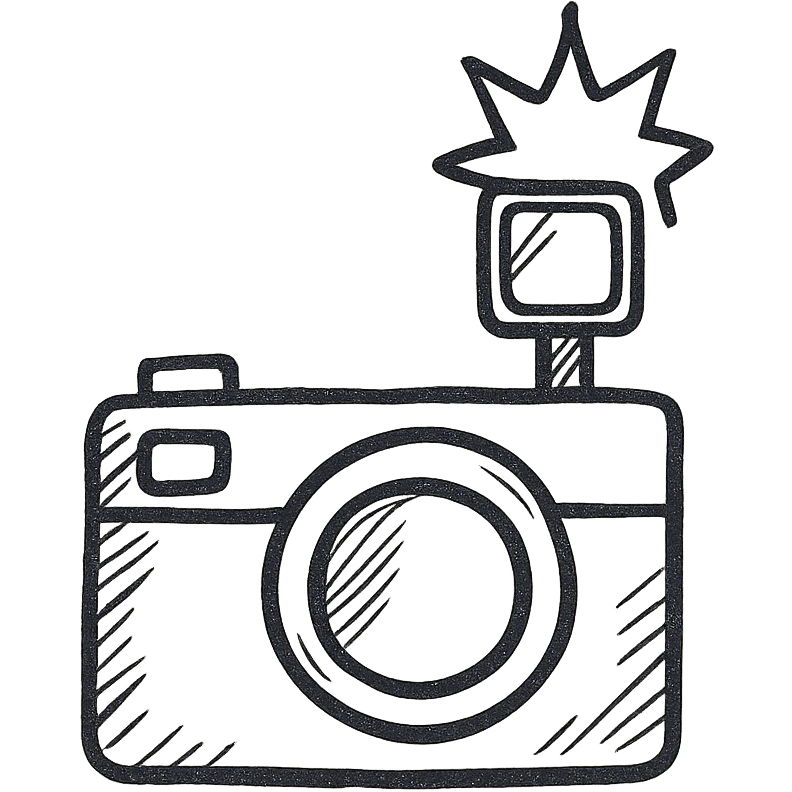 black old school photo camera with flash emoji