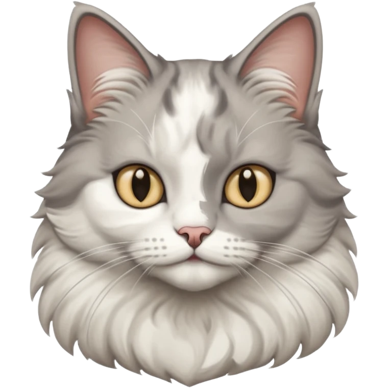 a very fluffy big grey and white cat sitting regally emoji