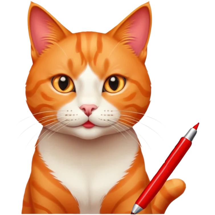 orange cat with a red pen in its mouth emoji