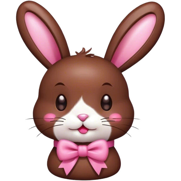 kawaii chocolate candy bunny with pink bow on neck kiss face emoji