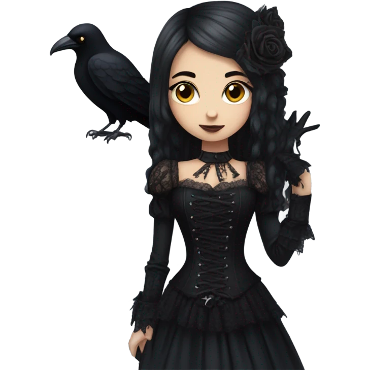 girl in gothic attire with a raven on her shoulder emoji