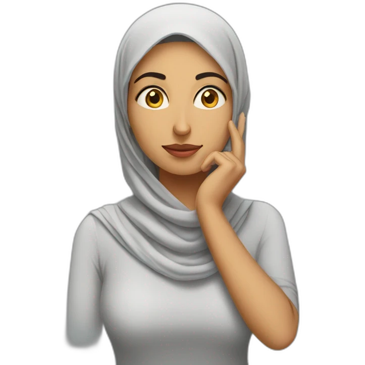 Arab woman thinking hard with hand on chin without hijab emoji