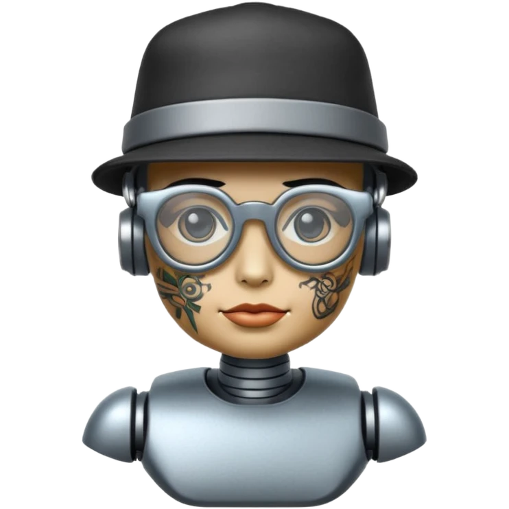tattoed robot with hat and glasses emoji