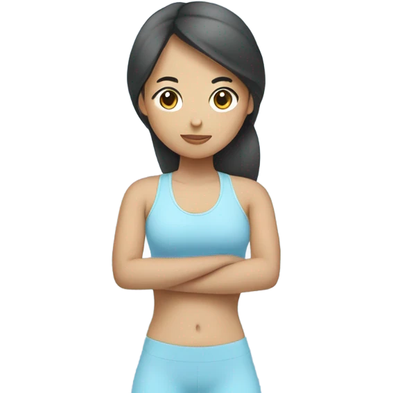 asain girl doing pilates wearing pastel blue emoji