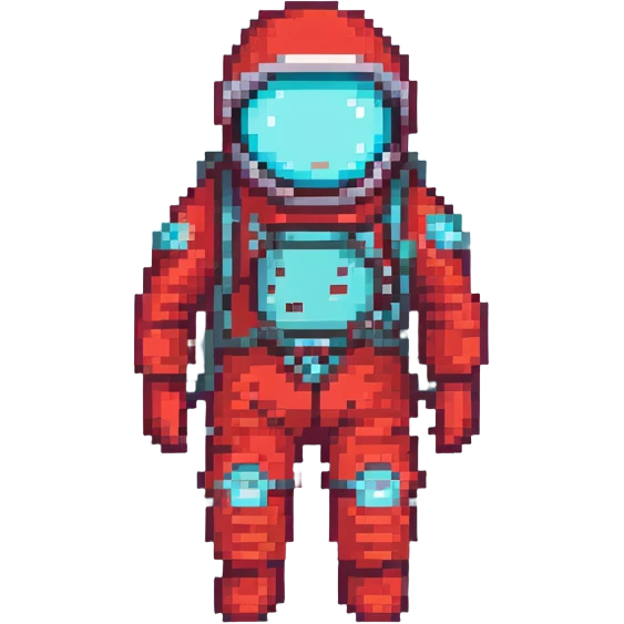 a man in a red spacesuit with a cyan visor, pixel art style emoji