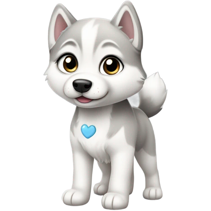 kawaii style, full body of white and grey baby siberian husky in love emoji
