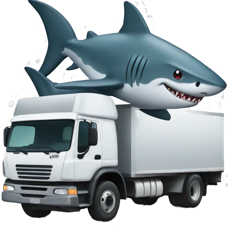 a truck carrying a shark emoji