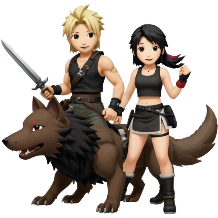 Cloud & Tifa FF7 character emoji - with fenrir blade  emoji