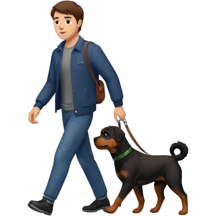 man with brown hair walking rottweiler emoji