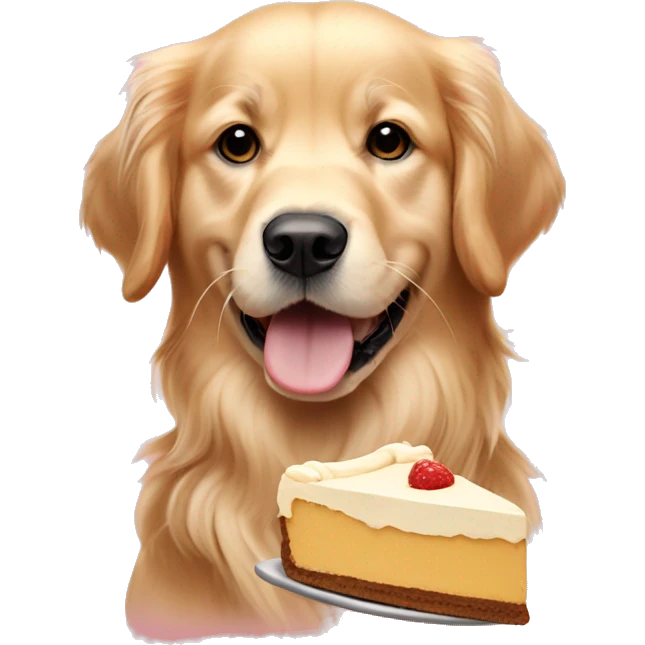 Golden retriever with cheesecake emoji