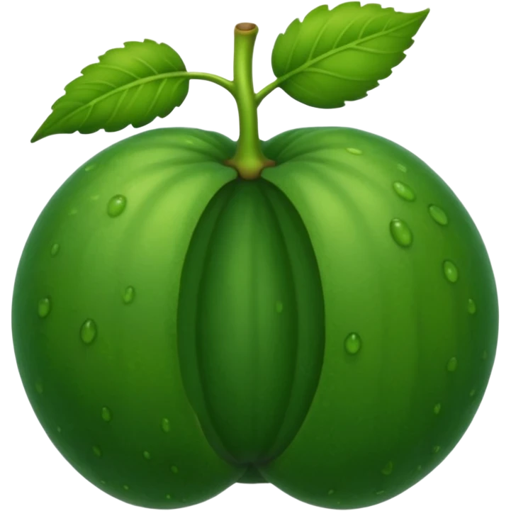 Un fruto verde oscuro con puntos verdes más oscuros Y con patas redondas y con un tallo con forma de C emoji