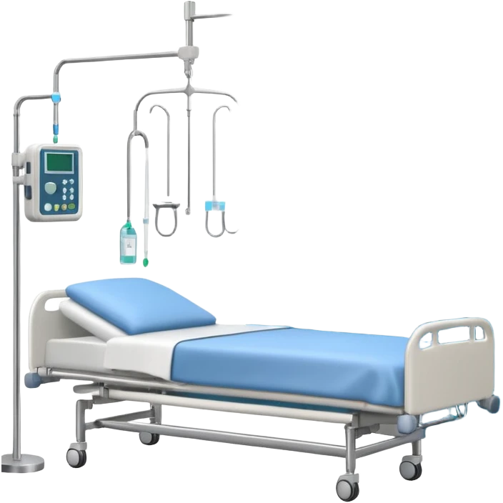 A clean patient room with hospital bed, curtain divider, and IV stand.
 emoji