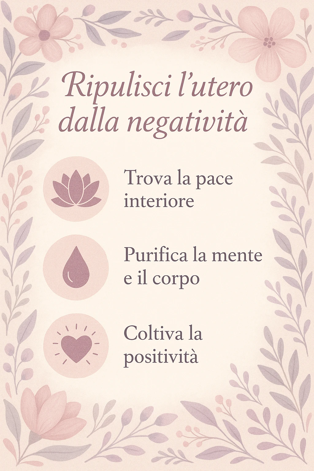 infografica stile post di instagram con titolo "Ripulisci l’utero dalla negatività" emoji