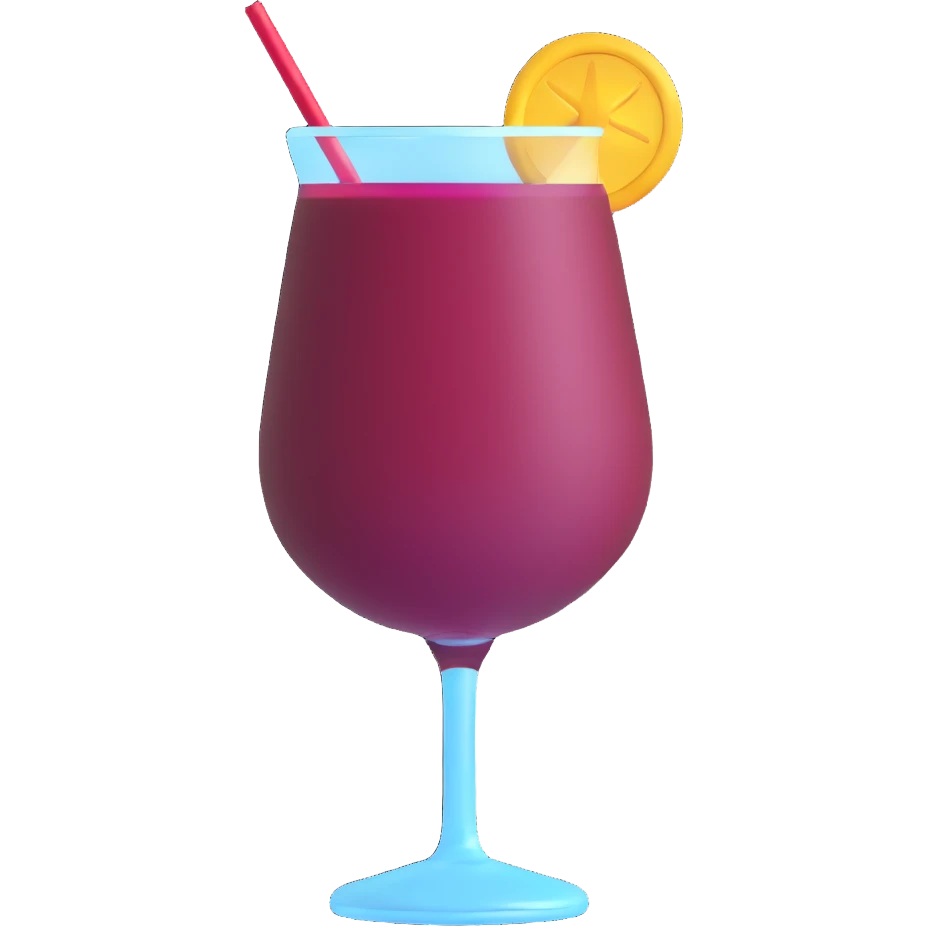3D emoji style cocktail glass with burgundy drink and a mini flag emoji