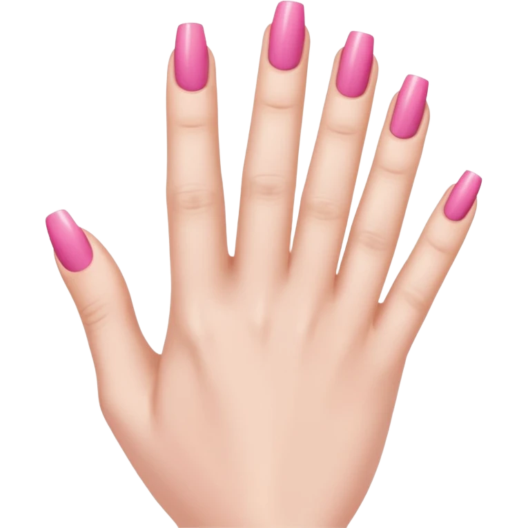  pink close-up of a hand with beautifully manicured nails, glossy pink nail polish, elegant nail shape, soft lighting and shadows, realistic style, emoji