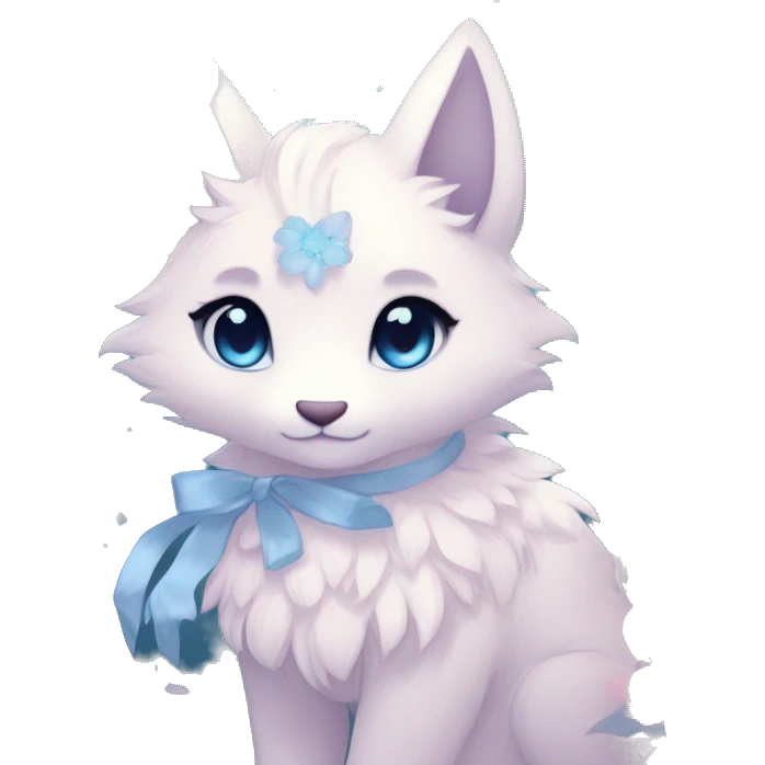 Anthro Cute Cool Blushing Pastel Innocent Shy Kawaii gorgeous sparkly ethereal fantasy anime animal creature with blue eyes furry sona with flowers and ribbons beautiful aesthetic emoji