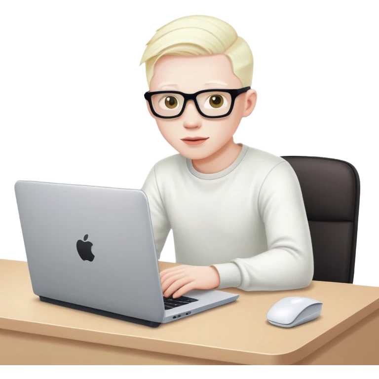 albino youtuber on laptop with desk emoji