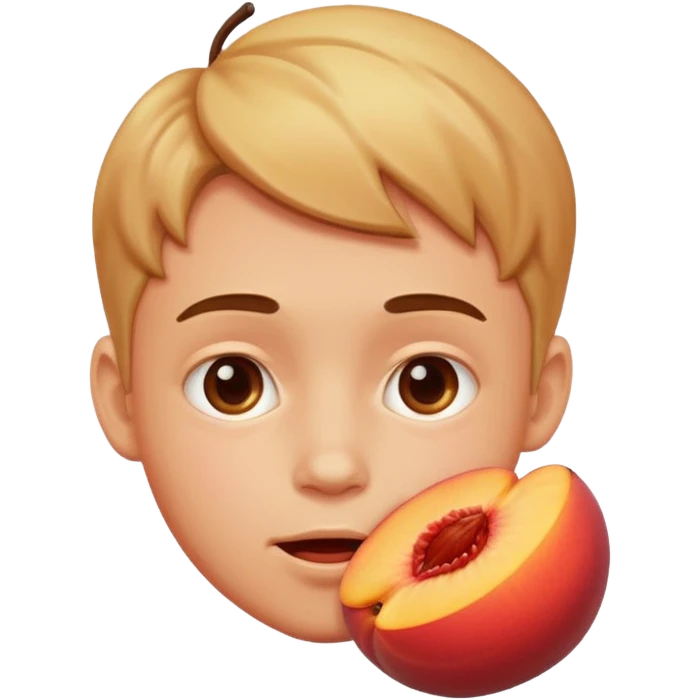 Boy with his face stuck in a juicy peach emoji