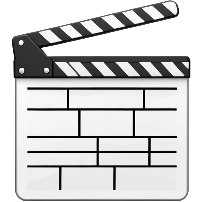 movie clapperboard with geometric outline, precise thin black lines and only one diagonal line crossing through, clean minimalist design emoji
