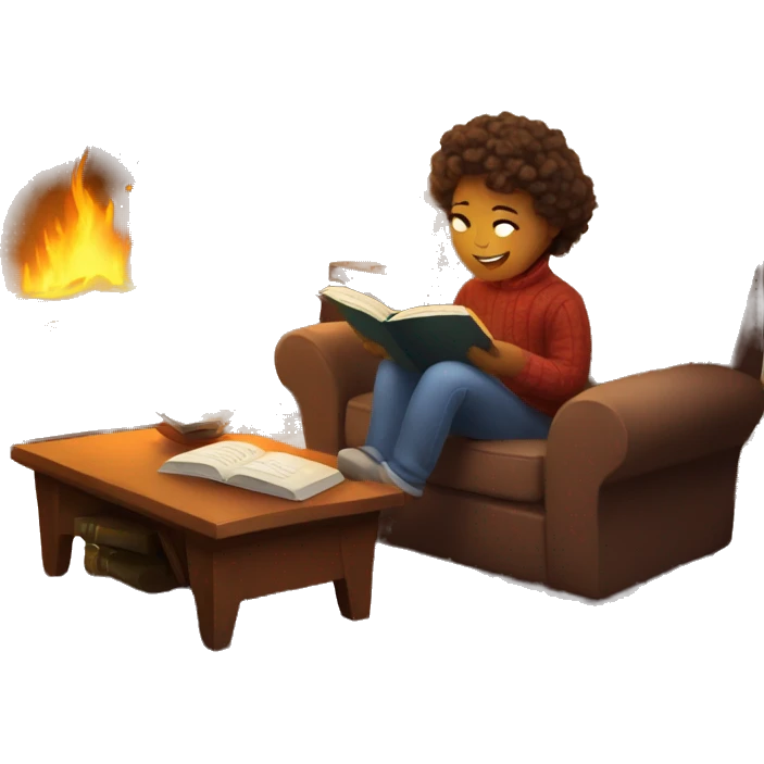 Cozy fireplace reading book emoji