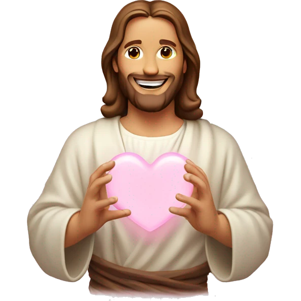 Smiling Jesus making light pink heart with hands emoji