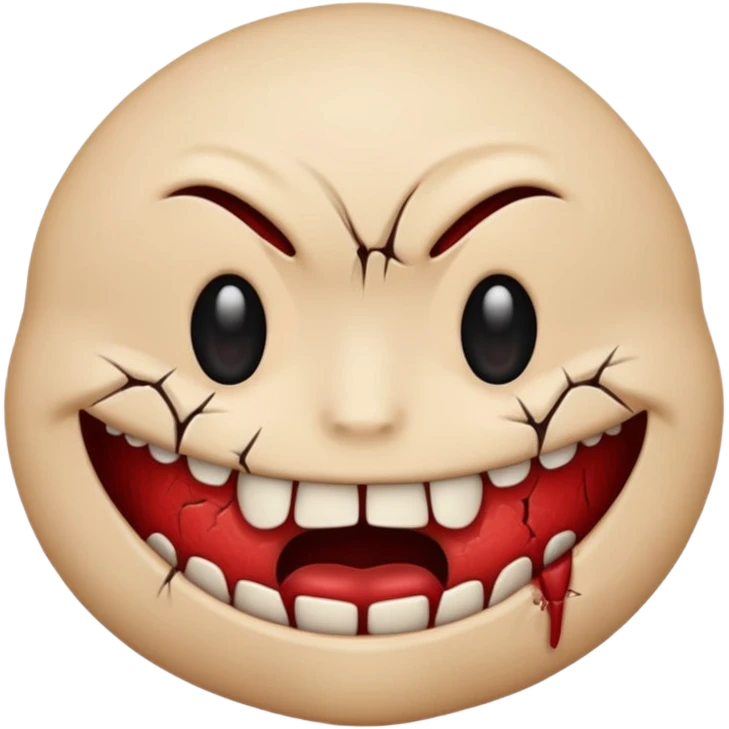 scary emoji with a stitched mouth and cracked skin emoji