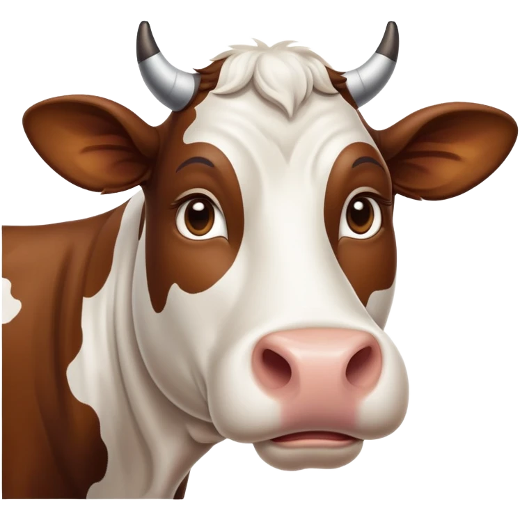 cinematic-noble-brown-and-white-cow-portrait-emoji,-poised-and-regal,-with-a-large,-sturdy-build-and-a-beautifully-patterned-hide-of-rich-brown-accented-by-crisp-white-patches,-deep-set-soulful-brown-eyes,-simplified-yet-sharp-and-sophisticated emoji