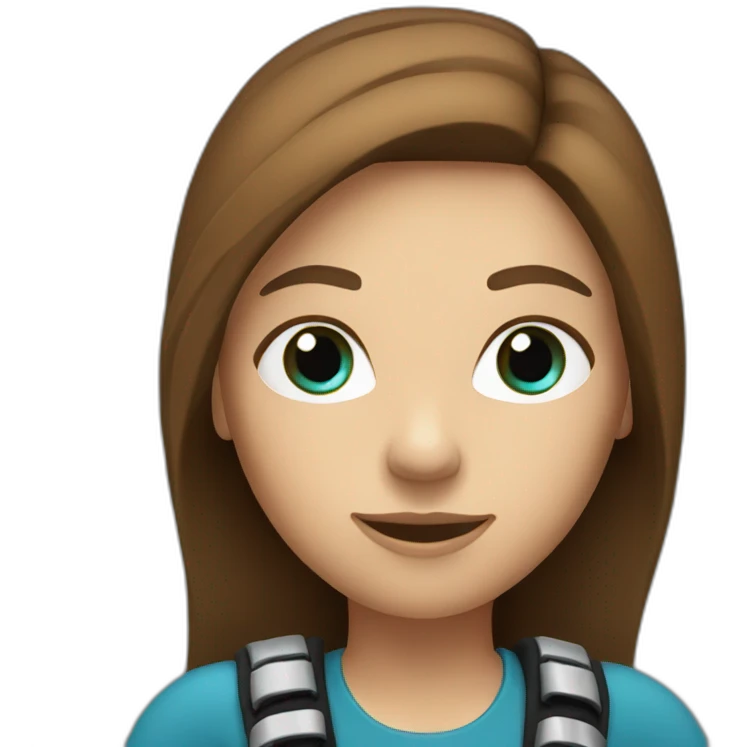 a woman scubadiver, she has blue eyes, brown long and straight hair emoji