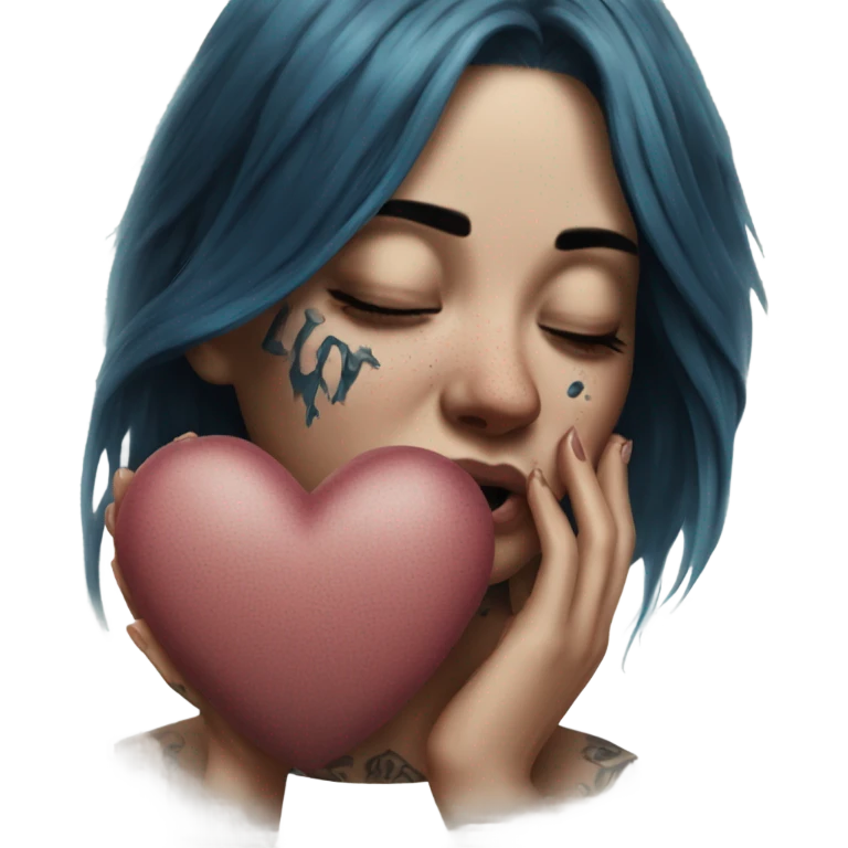Hyper Realistic Beautiful tattooed woman crying holding a broken heart emoji