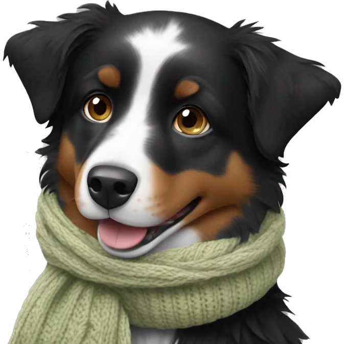 Small black australian shepherd dog wearing a knit scarf emoji