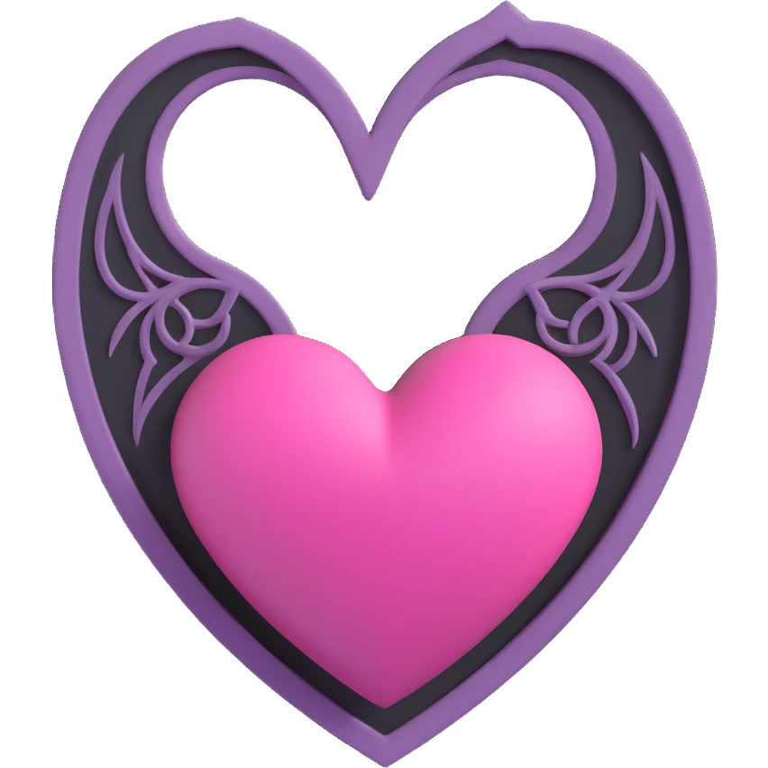 minimal 3D gothic heart with pink accent, simple and dark emoji