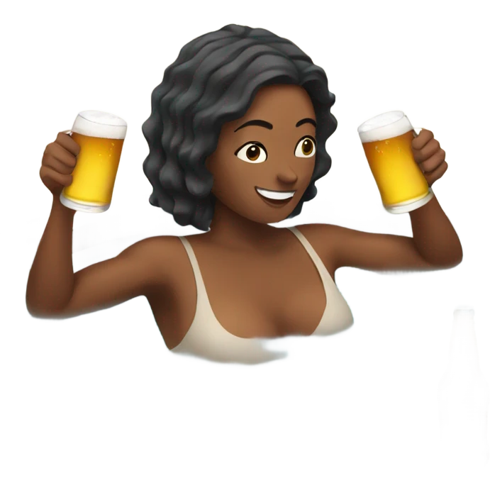 Female in hot tub with beer emoji
