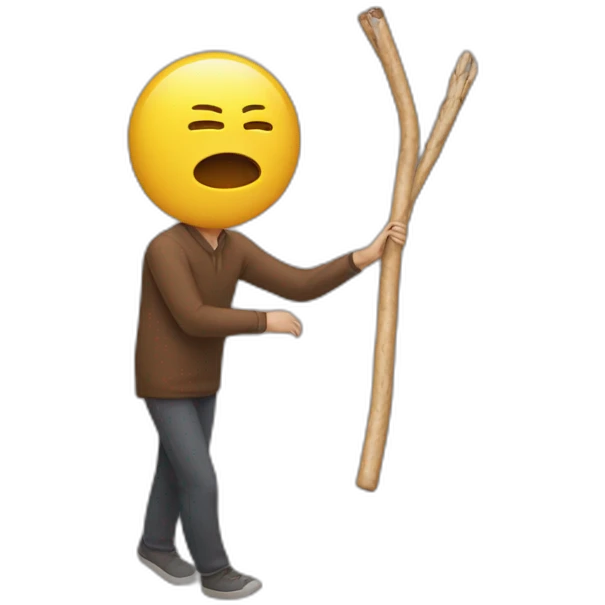 A stick hits a man in the head emoji