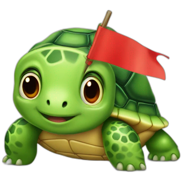 A cute green little turtle with a red warning flag emoji