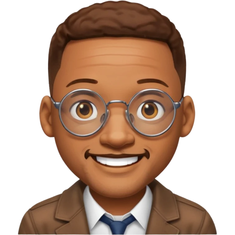Will Smith smiling, big round glasses emoji