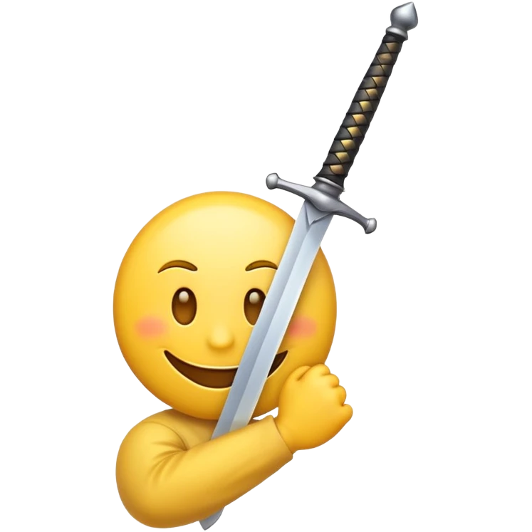 smiling emoji face holding a sword emoji