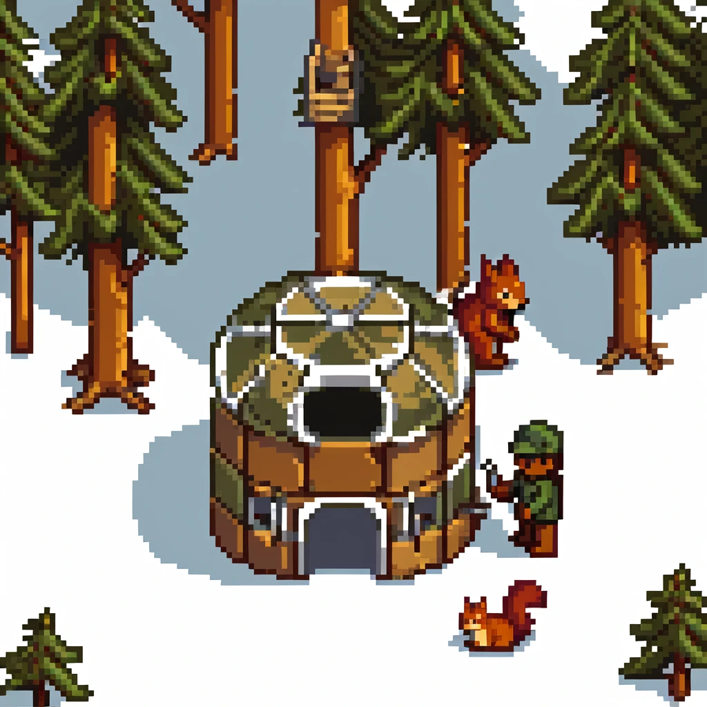 squirrel hut under construction with four workers emoji
