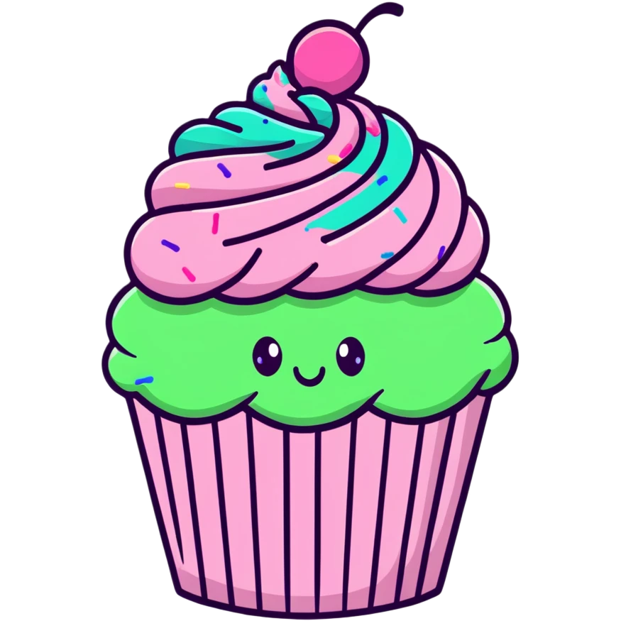 cute cupcake with swirled pink icing and colorful sprinkles emoji