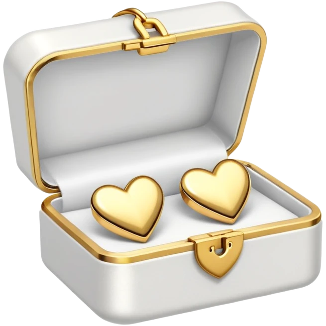 Gold heart earrings in a box opened to the right side emoji